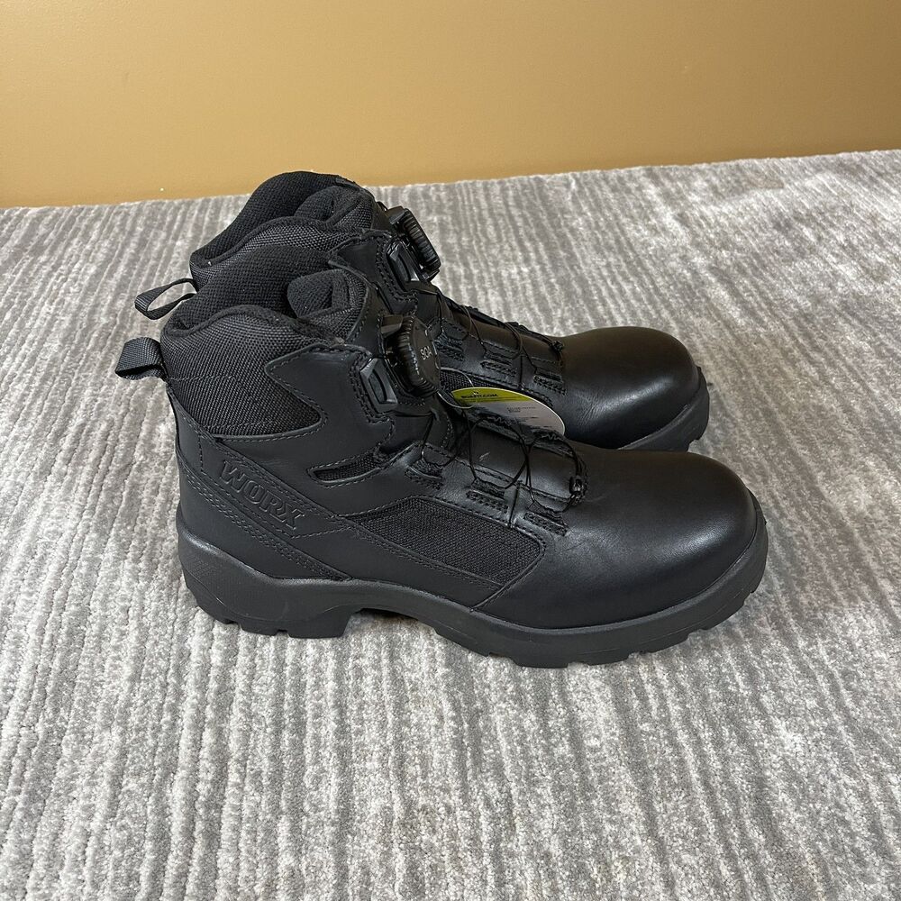 Worx Boots Mens Size 10.5 Black Leather Work Safety BOA Slip Resistant 5650